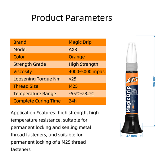 AX3 50ml Orange Threadlocker Large Screw Sealing Prevent Looseing Oil Resistance Screw Glue